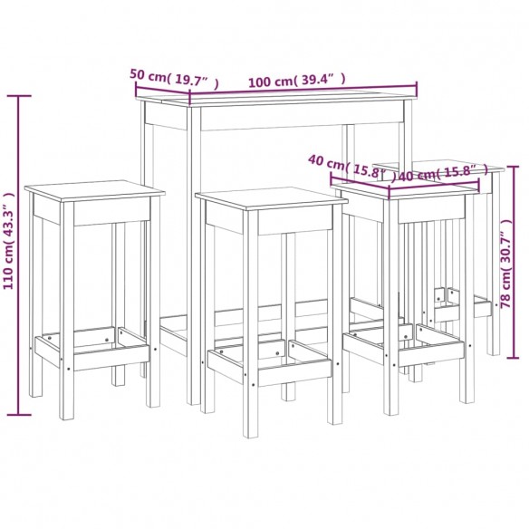 Ensemble de bar 5 pcs Noir Bois de pin massif