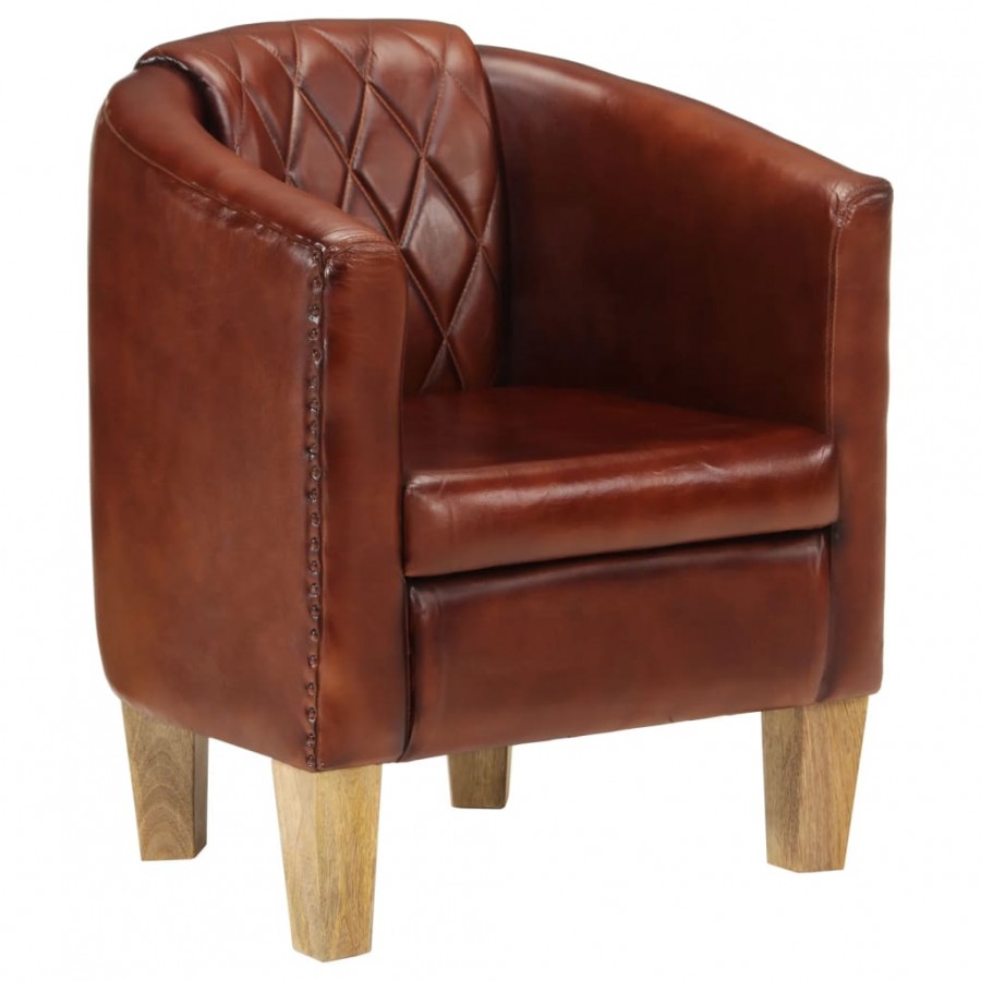 Fauteuil cabriolet marron cuir véritable