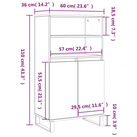 Buffet haut Sonoma gris 60x36x110 cm Bois d'ingénierie