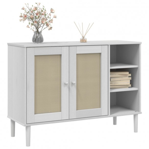 Buffet SENJA aspect rotin blanc 112x40x80cm bois massif de pin