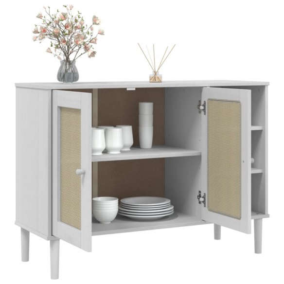 Buffet SENJA aspect rotin blanc 112x40x80cm bois massif de pin