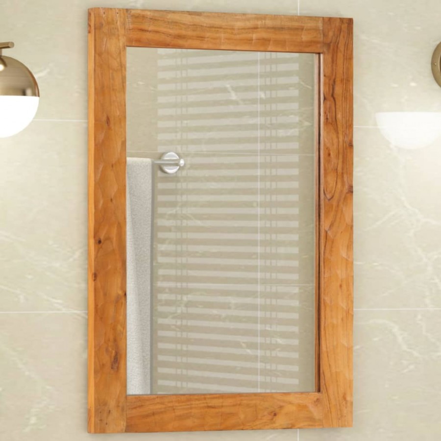 Miroir salle de bain 50x70x2,5 cm bois massif d'acacia et verre