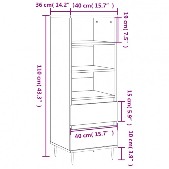 Buffet haut Blanc brillant 40x36x110 cm Bois d'ingénierie