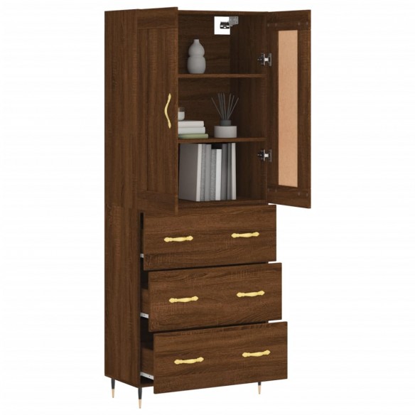 Buffet haut Chêne marron 69,5x34x180 cm Bois d'ingénierie