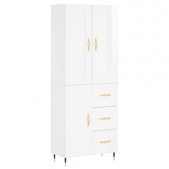 Buffet haut Blanc brillant 69,5x34x180 cm Bois d'ingénierie