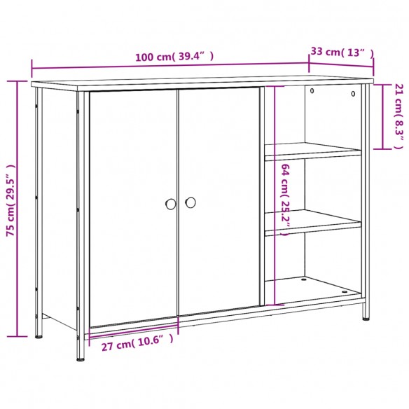 Buffet chêne fumé 100x33x75 cm bois d'ingénierie