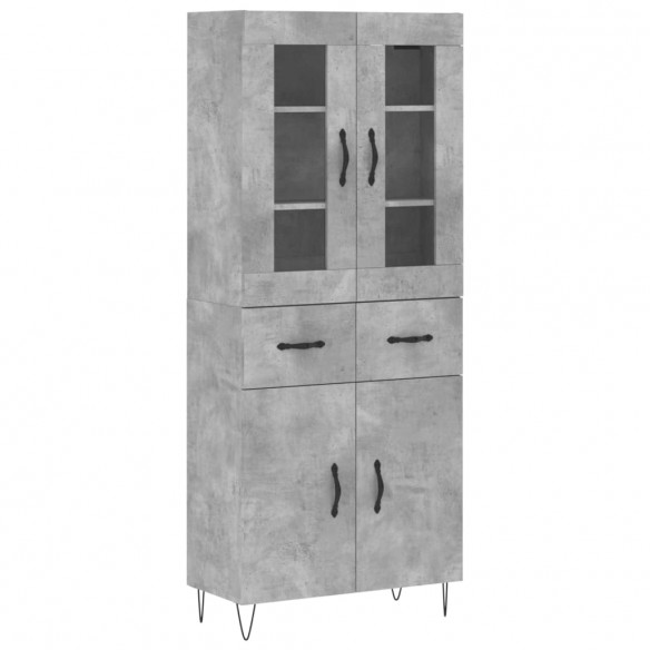 Buffet haut Gris béton 69,5x34x180 cm Bois d'ingénierie