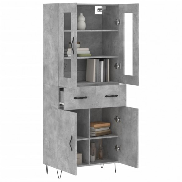 Buffet haut Gris béton 69,5x34x180 cm Bois d'ingénierie