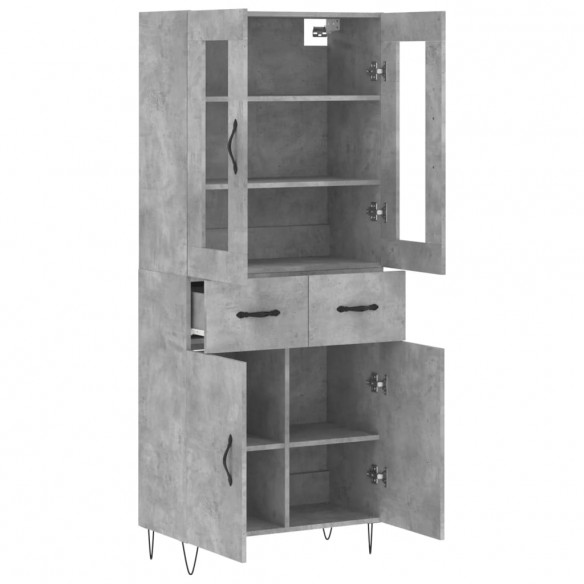 Buffet haut Gris béton 69,5x34x180 cm Bois d'ingénierie