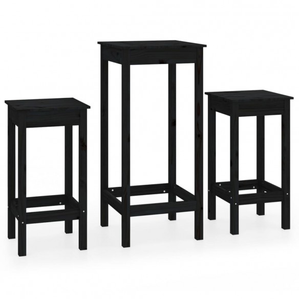 Ensemble de bar 3 pcs Noir Bois de pin massif