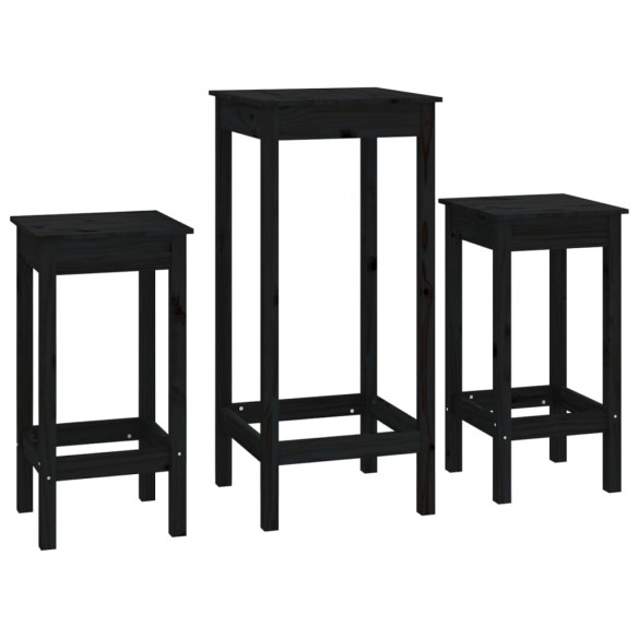 Ensemble de bar 3 pcs Noir Bois de pin massif