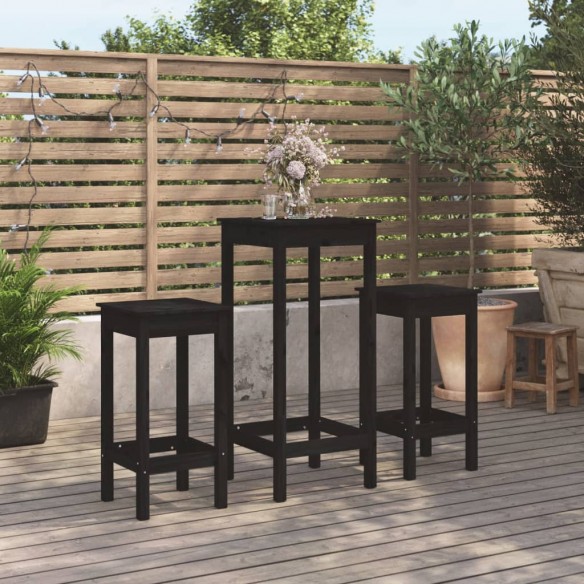 Ensemble de bar 3 pcs Noir Bois de pin massif