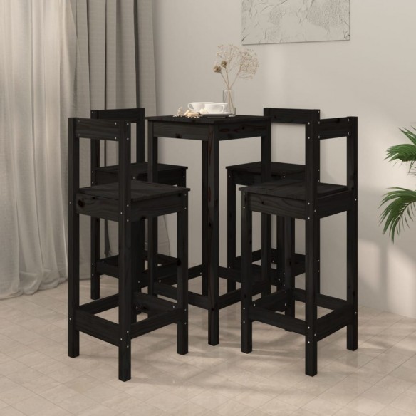 Ensemble de bar 5 pcs Noir Bois de pin massif