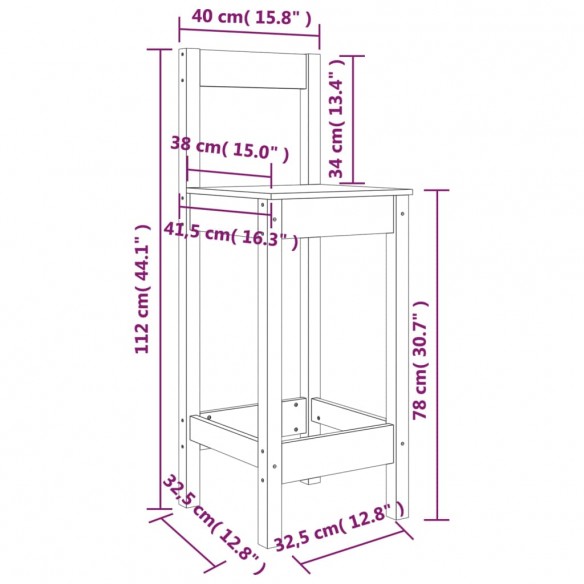 Ensemble de bar 5 pcs Noir Bois de pin massif