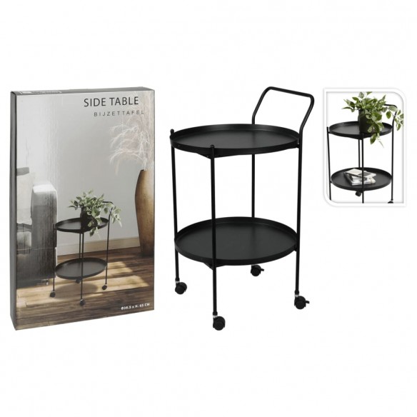 Home&Styling Table d'appoint avec roulettes 2 niveaux noir