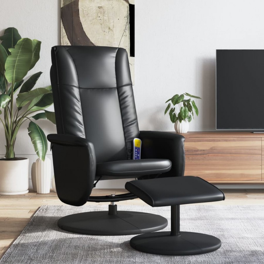 Fauteuil inclinable de massage avec repose-pied noir similicuir