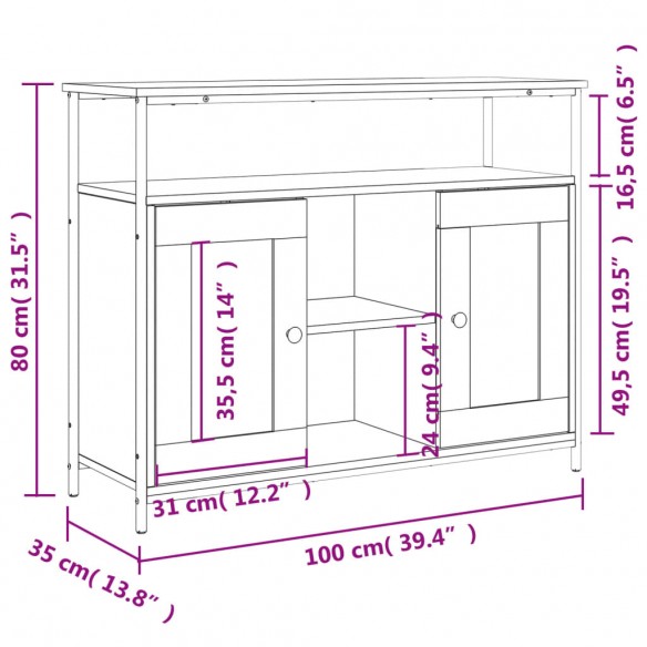 Buffet sonoma gris 100x35x80 cm bois d'ingénierie