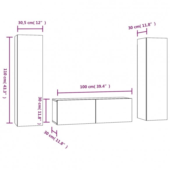 Ensemble de meubles TV 3 pcs Chêne fumé Bois d'ingénierie