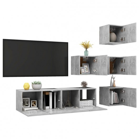 Ensemble de meuble TV 6 pcs Gris béton Aggloméré