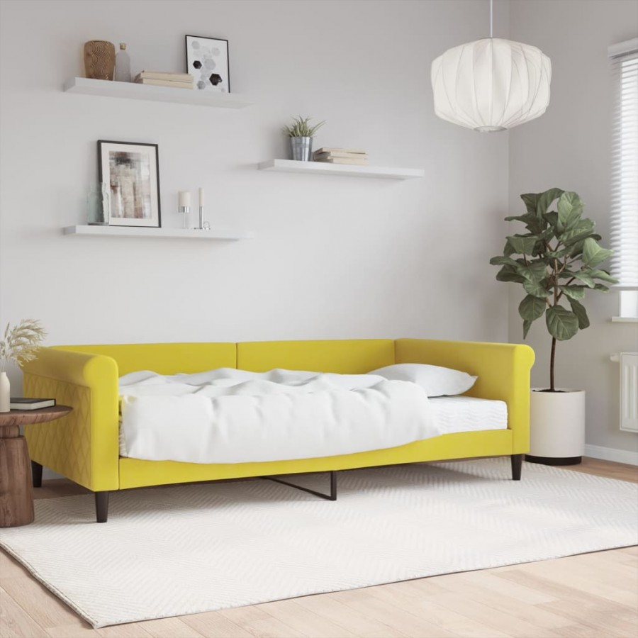 Lit de jour avec matelas jaune 100x200 cm velours