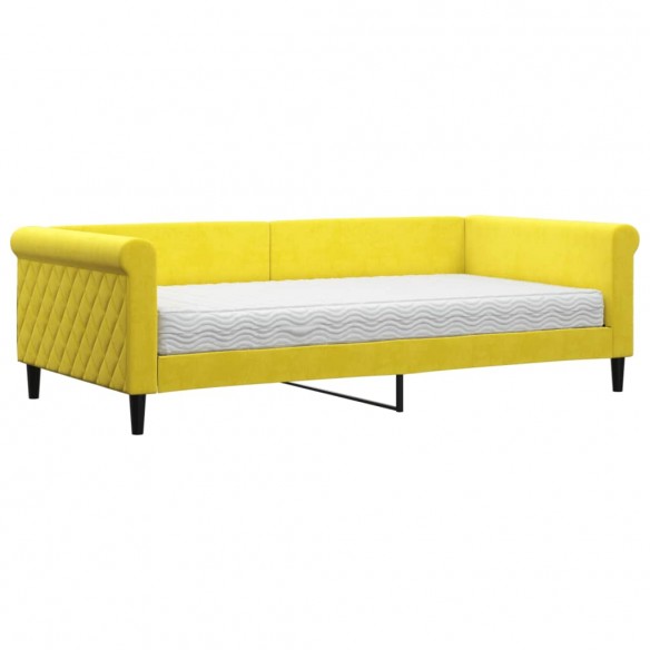 Lit de jour avec matelas jaune 100x200 cm velours