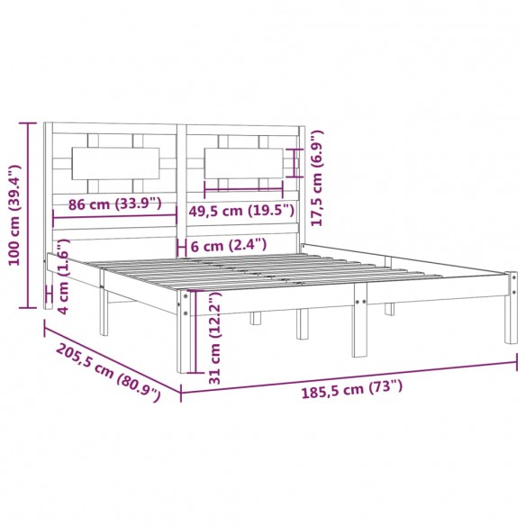 Cadre de lit bois de pin massif 180x200 cm super king