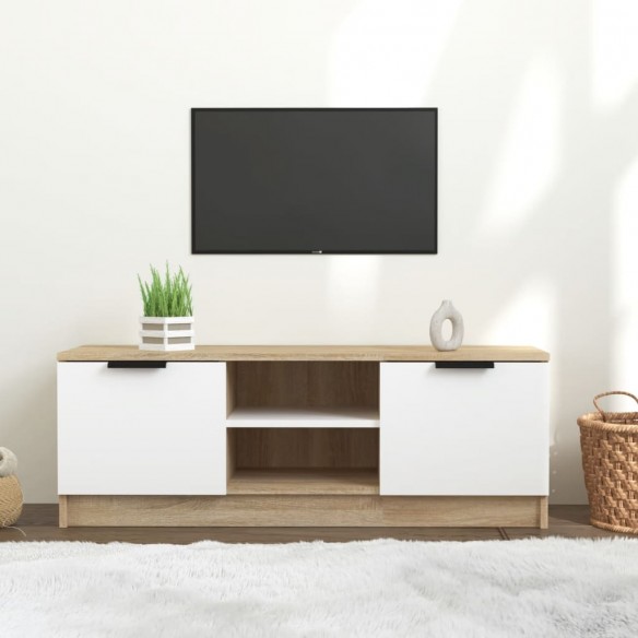 Meuble TV Blanc et chêne sonoma 102x35x36,5cm Bois d'ingénierie