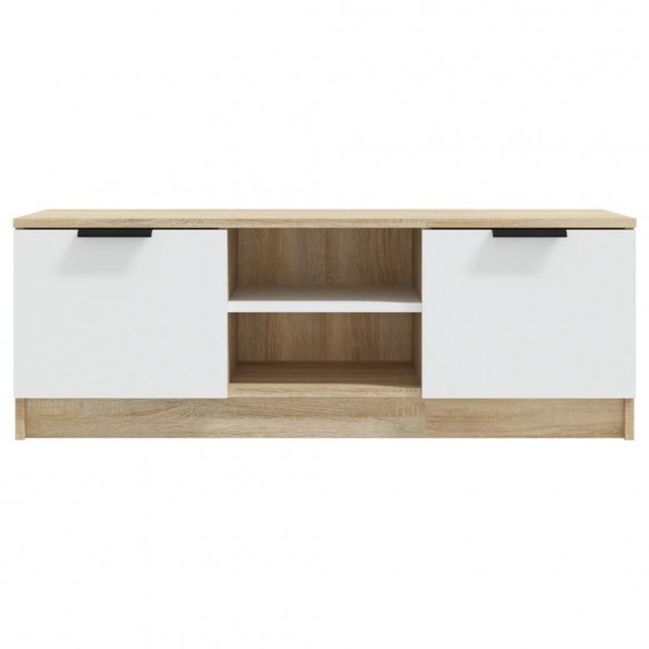 Meuble TV Blanc et chêne sonoma 102x35x36,5cm Bois d'ingénierie