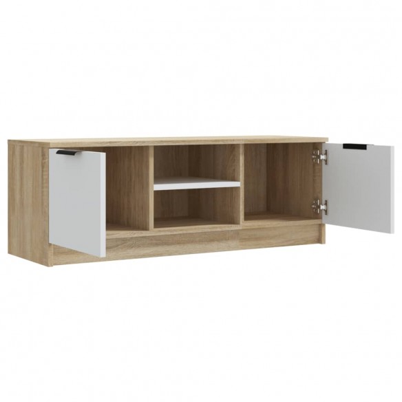 Meuble TV Blanc et chêne sonoma 102x35x36,5cm Bois d'ingénierie