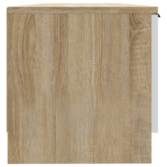 Meuble TV Blanc et chêne sonoma 102x35x36,5cm Bois d'ingénierie