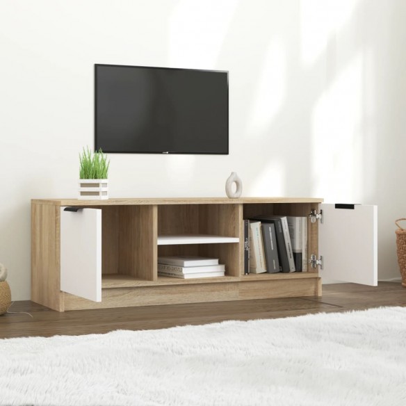 Meuble TV Blanc et chêne sonoma 102x35x36,5cm Bois d'ingénierie