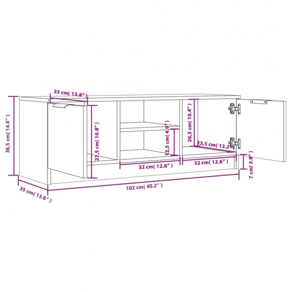 Meuble TV Blanc et chêne sonoma 102x35x36,5cm Bois d'ingénierie