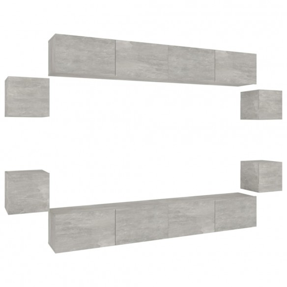 Ensemble de meubles TV 8 pcs Gris béton Bois d'ingénierie