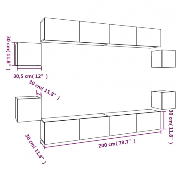 Ensemble de meubles TV 8 pcs Gris béton Bois d'ingénierie