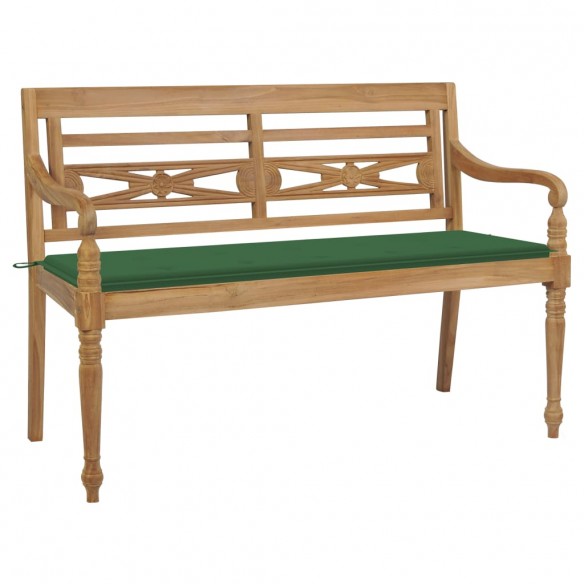 Banc Batavia avec coussin vert 150 cm Bois de teck massif