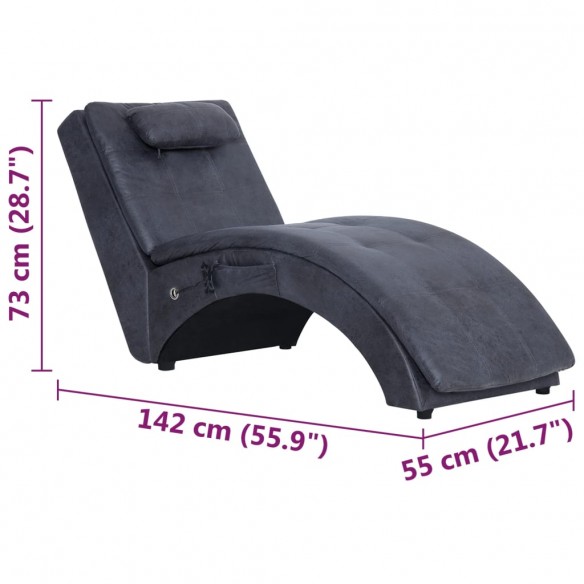 Chaise longue de massage avec oreiller Gris Similicuir daim