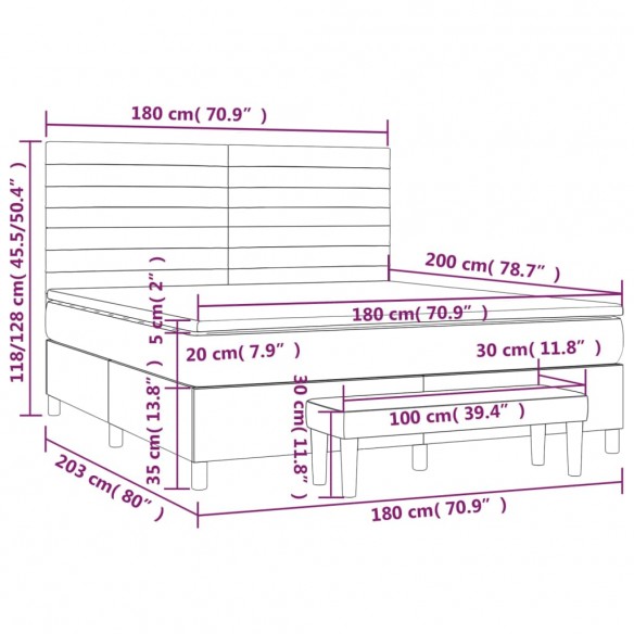 Cadre de lit et matelas Gris clair 180x200cm Velours