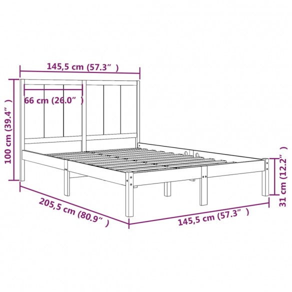 Cadre de lit Bois de pin massif 140x200 cm