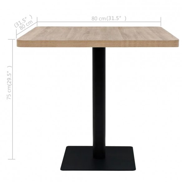 Table de bistro MDF et acier Carré 80x80x75 cm Couleur de chêne