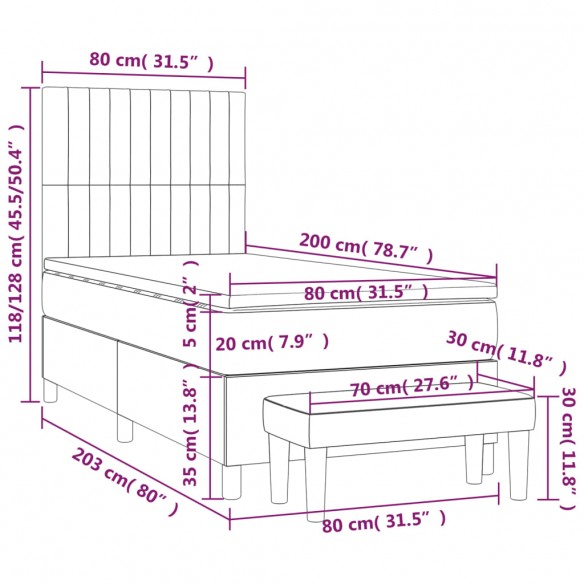 Cadre de lit avec matelas Marron foncé 80x200 cm