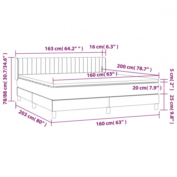 Cadre de lit avec matelas Gris foncé 160x200cm Tissu