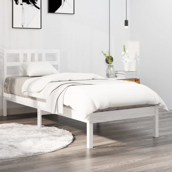 Cadre de lit Blanc Bois massif 75x190 cm Petit simple