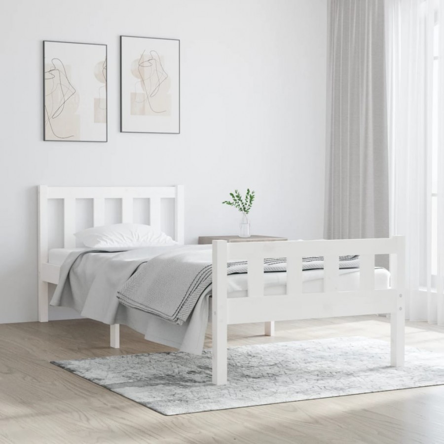 Cadre de lit Blanc Bois massif 75x190 cm Petit simple