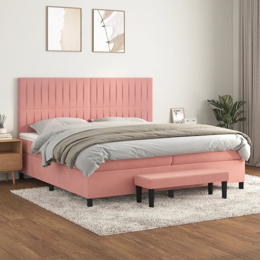 Cadre de lit avec matelas Rose 200x200 cm Velours