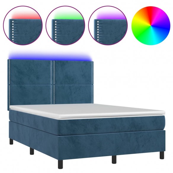 Cadre de lit matelas et LED Bleu foncé 140x190 cm