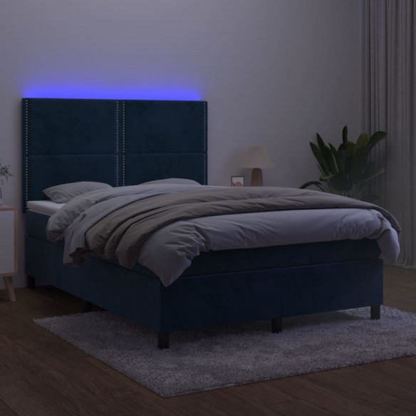 Cadre de lit matelas et LED Bleu foncé 140x190 cm