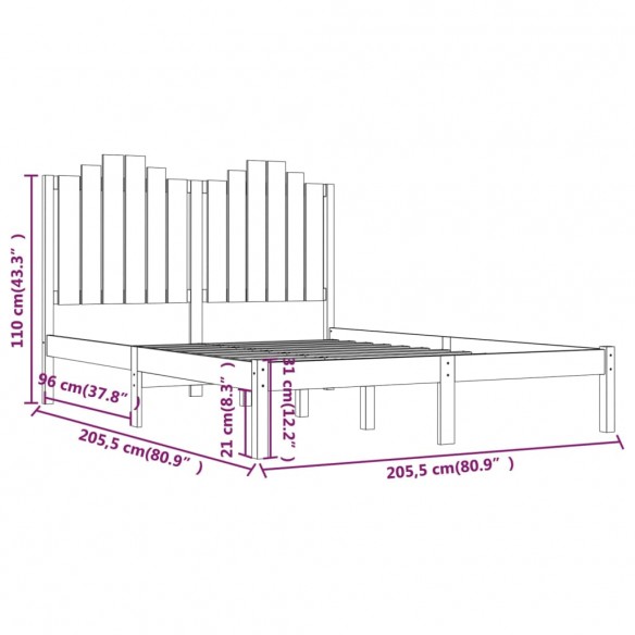 Cadre de lit Bois de pin massif 200x200 cm