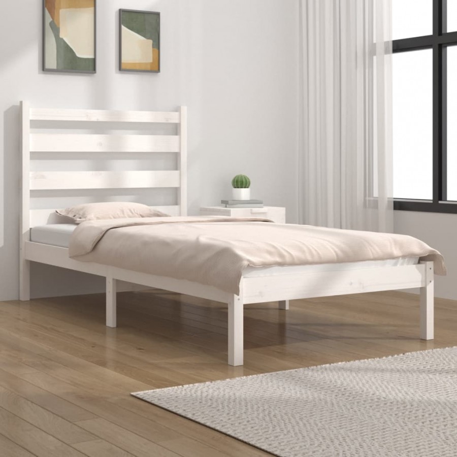 Cadre de lit Blanc Bois de pin massif 75x190 cm Petit simple