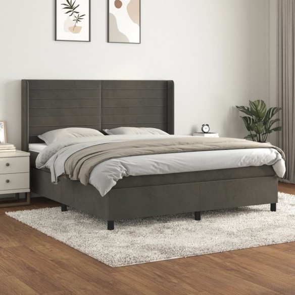 Cadre de lit et matelas Gris foncé 160x200cm Velours