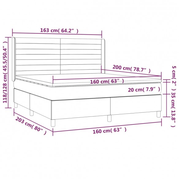 Cadre de lit et matelas Gris foncé 160x200cm Velours